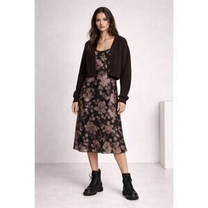 Vintage 90s Spiegel Silk Floral Slip Dress Bias Cut Muted Pastel Whimsigoth Midi